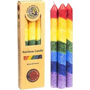 Greenpalm Regenboog dunne stearinekaars geurloos (3-pack)