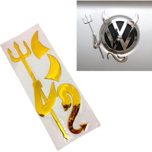 Auto Duivel Logo - Goud - Zelfklevend - Alle Automerken / Universeel - Grappig Embleem - Tuning - Auto Accessoires