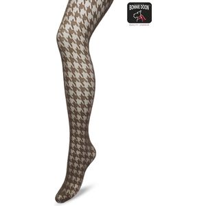 Bonnie Doon Houndstooth Panty 50 Denier Bruin Dames maat L/XL- Pied de Poule - Print - Gladde Naden - Maximaal Draagcomfort - Houndstooth Tights - Chique Panty - Feestelijk - Donkerbruin - Bracken - BP221903.158