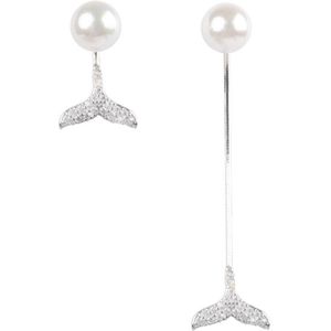 Gading® zilver oorbellen voor meisje met hanger Staartvin 11mm 43mm- Parel oorhanger - zilveren 925