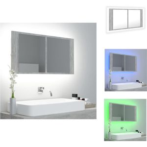 vidaXL Badkaast - LED - RGB verlichting - 90 x 12 x 45 cm - Betongrijs - Acryl - USB-aansluiting - Badkamerkast