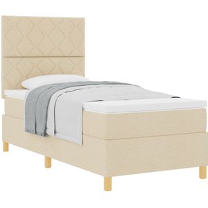vidaXL - Boxspringbed - met - Matras - Crème - 90x200 - cm - Stof