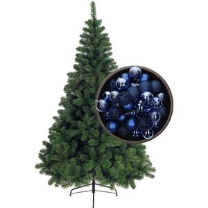 Bellatio Decorations kerstboom H150 cm - met kerstballen kobalt blauw