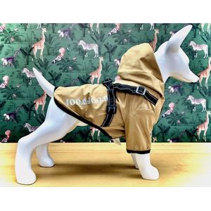 Honden Regenjas inclusief tuigje WoofWoof Beige Maat XXL Ruglengte 40cm Borstomvang 54cm