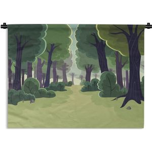 Wandkleed Bossen en bomen illustratie - Een illustratie van bomen en struiken Wandkleed katoen 180x135 cm - Wandtapijt met foto