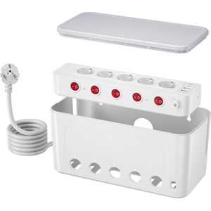 Stekkerdoos - Kabelbeheerdoos - Stopcontact Splitter 5 Voudig - Groot Kabeldoos - Verberg Elektrische Kabels - Kabel Organiser met Schakelaar 15M Wit