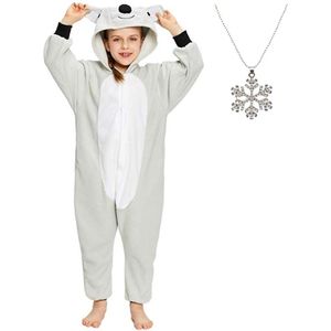 Onesie Koala huispak jumpsuit kostuum kinderen grijs- 104-110 (3-4 jaar) met ketting verkleedkleding jurk