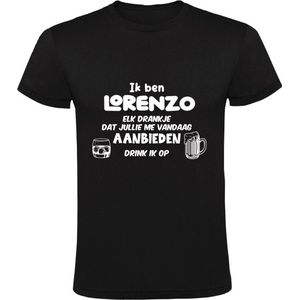 Ik ben Lorenzo, elk drankje dat jullie me vandaag aanbieden drink ik op Heren T-shirt | drank | feest | jarig | verjaardag | vrijgezellenfeest | cadeau | kado
