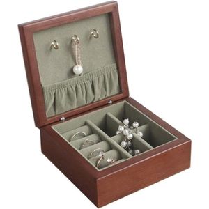 Houten Sieradendoos met Spiegel - Kleine Draagbare Organizer voor Sieraden