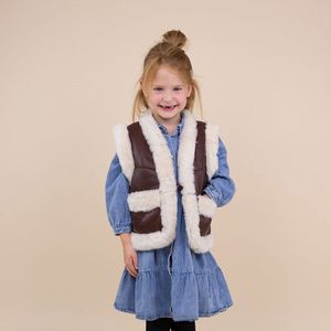 Kids Waistcoat Sheepskin Brown With Star