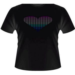 LED - T-shirt - Zwart - RGB - Hartje - S