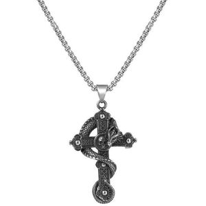 Sorprese Ketting Vintage - Dragon Cross - Ketting heren - 60 cm - Heren Ketting - cadeau - Model Y