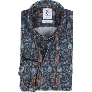 R2 Overhemd Widespread Paisley Donkerblauw - Maat 37 - Heren - Overhemden Casual