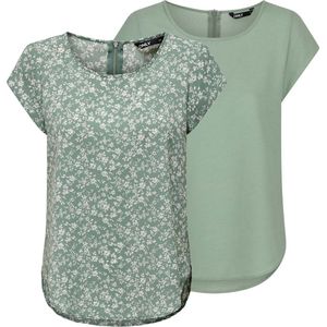 Only Dames T-Shirt ONLVIC – 2-Pack bequem Groen 40 Ronde Hals Volwassenen