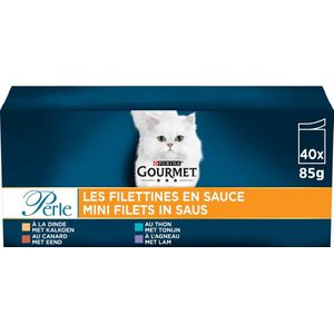 Gourmet Perle Mini Filets in saus - Kattenvoer Natvoer - Kalkoen Eend Tonijn & Lam - 40 x 85 g