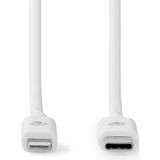 Nedis Lightning Kabel - USB 2.0 - Apple Lightning 8-Pins - USB-C Male - 480 Mbps - Vernikkeld - 1.00 m - Rond - PVC - Wit - Label