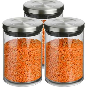 3x Stuks Voorraadbussen/Voorraadpotten 0,6L Glas met RVS Deksel - 600 ml