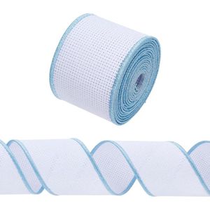 Blanke kruissteek stoffen rol - 2 m lengte - Gekleurd borduurwerk omzoomd - Voor borduurdecoratie Canvas blanco bladwijzer stof