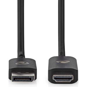 Nedis DisplayPort-Adapter - DisplayPort Male - HDMI Connector - 8K@30Hz - Vernikkeld - Recht - 1.80 m - Rond - TPE - Zwart - Envelop
