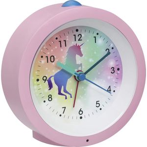 analoge kinderwekker, 60.1033.12, rustig loopwerk ""Sweep"", zacht permanent nachtverlichting, alarm met snooze functie, roze met eenhoorn motief, (L) 105 x (B) 41 x (H) 105 mm
