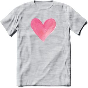 Valentijn Pastel waterverf Hart T-Shirt | Grappig Valentijnsdag Cadeautje voor Hem en Haar | Dames - Heren - Unisex | Kleding Cadeau | - Licht Grijs - Gemaleerd - XXL