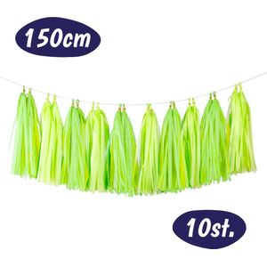 Lichtgroene Tassel Slinger - 5 Tassels - Jungle Decoratie - Dino Verjaardag Versiering