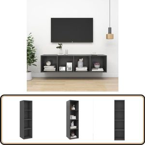 vidaXL Tv-wandmeubel - 37x37x142,5 cm - Hout - Grijs Televisiescherm - Tv-meubel - Tv-standaard - Salontafel - Bergruimte