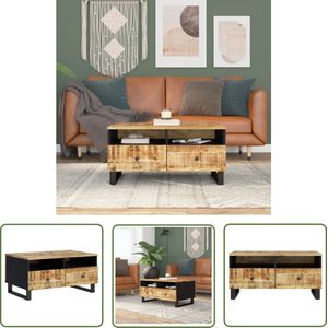 The Living Store Salontafel - Massief mangohout - 80 x 54 x 40 cm - Opbergruimte - stabiele poten