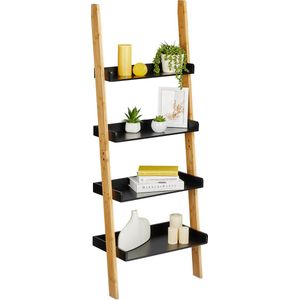 Relaxdays ladderrek bamboe - boekenrek 4 planken - staand rek - keukenrek - badkamerrek