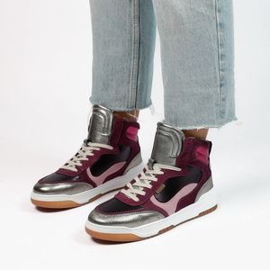 Manfield - Dames - Roze leren hoge sneakers met imitatiewol - Maat 39
