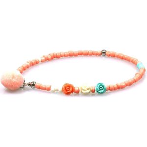 Heaven Eleven - Enkelbandjes - peach met koraal rozen - dikte 1mm