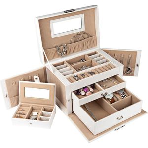 LifeGoods Sieradendoos XL - Juwelendoos - 20 Vakken - Wit/Beige