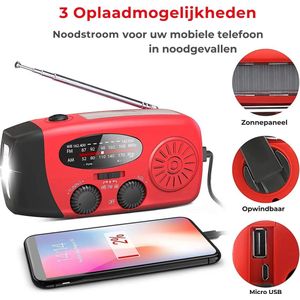 2024 Model Noodradio - Inclusief gratis draagtas - Met zonnepaneel en powerbank - 3 Oplaadmogelijkheden - Opwindbaar en Solar oplaadbaar - Ook functioneren op batterijen - Radio - Noodradio - Noodradio Opwindbare - Noodpakket - Ledlamp 72 uur