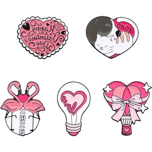 Allecto Plus - Rode Liefde Emaille Pin Collectie - 5 Stuks Voor Valentijnsdag met Dieren Badges - Voor Tassen en Jassen - Handig voor DIY - Metaal.