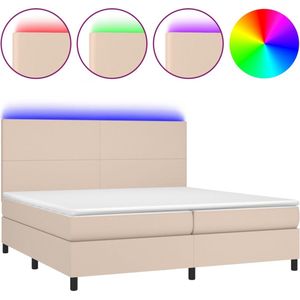 vidaXL - Boxspring - met - matras - en - LED - kunstleer - cappuccinokleur - 200x200cm