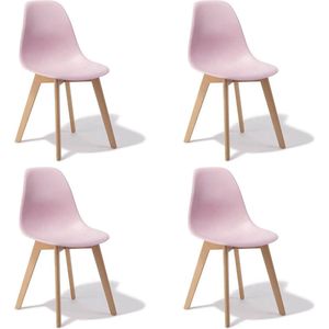 KITO - Eetkamerstoelen - Set van 4 roze eettafelstoelen met houten poten - Scandinavisch design