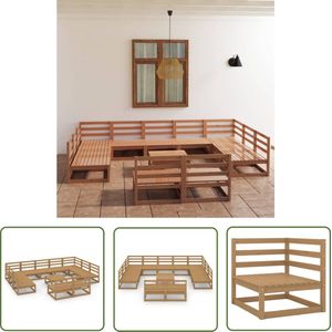 The Living Store 12-delige Loungeset massief grenenhout - Tuinset - Lounge Set - Houten Bank - Buitendiner - Tuinmeubel