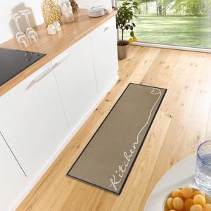 Cook & Clean Loper - antislip plat geweven - laagpolig tapijt - wasbaar - keukenloper voor hal - woonkamer bruin - 50 x 150 cm