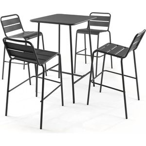 Oviala - Set bartafel en 4 hoge stoelen van antraciet metaal - Palavas