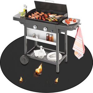 Vuurvaste onderlegger, 122 cm, opvouwbare ronde grillonderlegger van siliconenglasvezel, hittebestendige, waterbestendige grillmat voor barbecue, open haard, vloer, gazon en camping, zwart