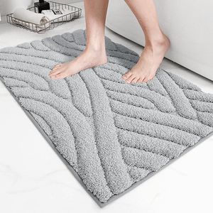 Badkamertapijt, 40 x 60 cm, badmat, antislip, zacht, antislip, machinewasbaar, pluizige strepen badmatten voor badkamer, badkuip (grijs)