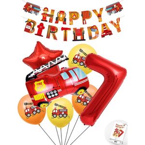 Cijfer ballon 7 jaar Pluspakket Brandweer Ballonnen -Happy Birthday Slinger - Helium Ballon - Snoes