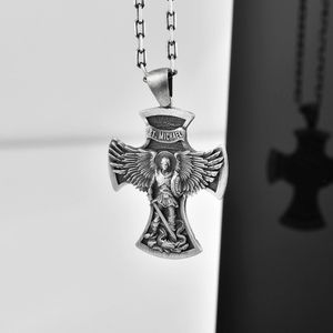 Aartsengel Michael in Byzantijns kruis ketting Oxidized 16 inches