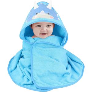 Babybadhanddoeken, katoen, dinosaurussen, capuchonhanddoeken, badhanddoek voor jongens, kinderhanddoek, babyhanddoek, capuchon voor pasgeborenen, cadeau, 90 x 90 cm, blauw