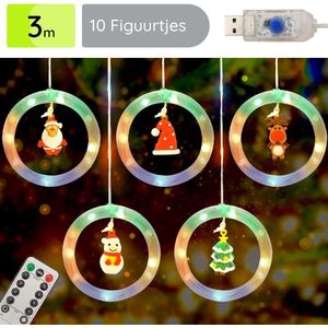 Kerstdecoratie Lichtslinger 3 Meter - 10 Lichtcirkels met Kerstfiguren - 10x10cm - Met Afstandsbediening - USB - RGB