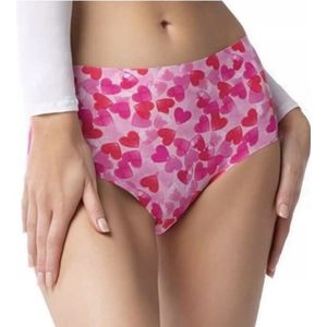 JULIMEX - High Waist - Maat S - Dames String - Taille - Naadloze - Ondergoed - Slipje - Roze met hartjes (1 Stuks )