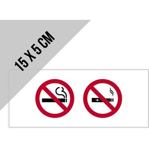 Pictogram/ sticker | Verboden te roken/ E-sigaret verboden | 15 x 5 cm | Elektronische sigaret | Tabak | Rookverbod | Sigaretten | Verbodsbord | Vape | Dampen | Stickers | 2 stuks