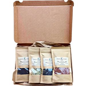 Microgroenten Cadeau Zadenpakket in Brievenbusdoos - 4x Kiemzaden - 4x 100g Broccoli, Radijs, Erwten, Zonnebloem - 400 gram - Startpakket zaad voor Kweken/Microgreens