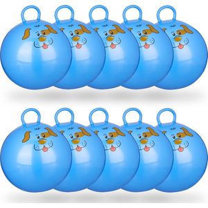 Relaxdays 10 x skippybal in set - voor kinderen - hond design - springbal - blauw