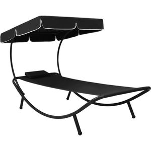 The Living Store Loungebed - Tuinmeubel - 200x90x112cm - Zwart Oxford Stof